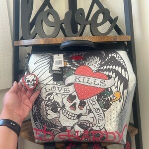 Ed Hardy Silver and Red Skull Tote NWT! ❤️☠️💘💌